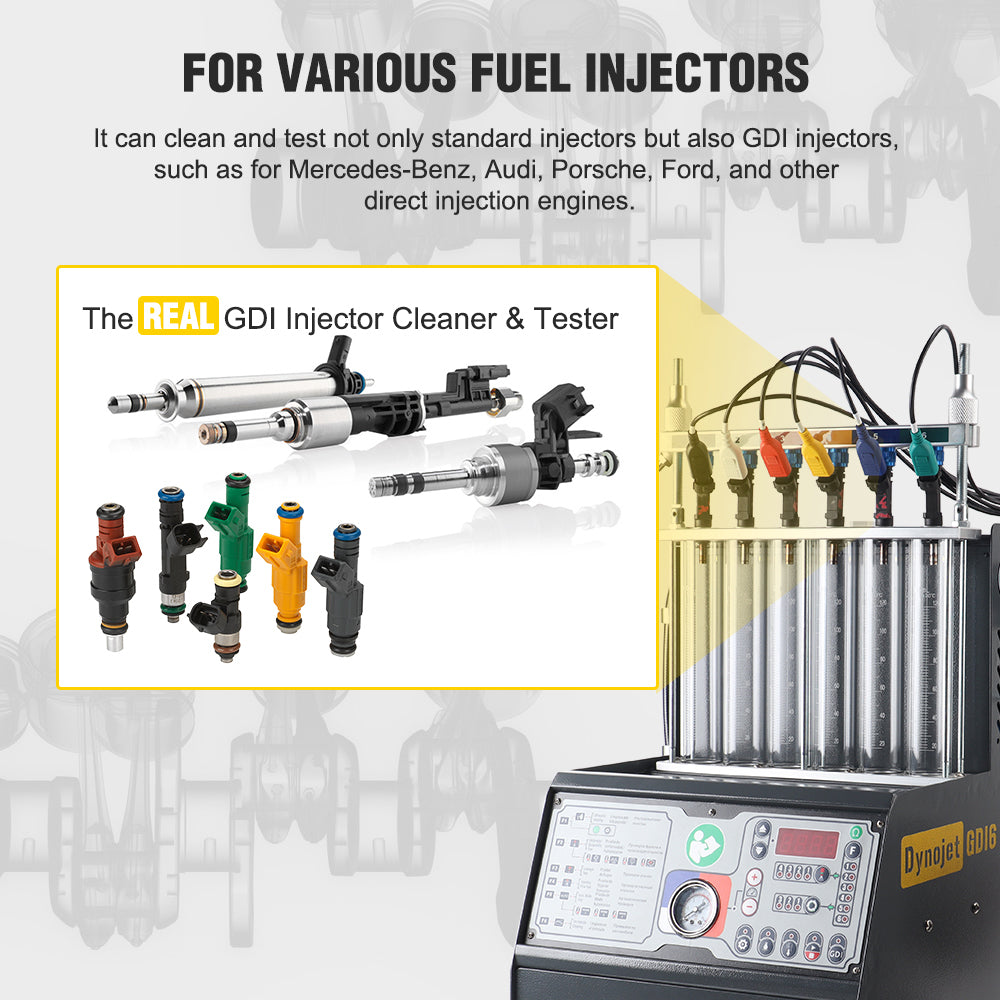 Intelligent Car GDI Fuel Injector Cleaner & Tester Cleaning Machine Ultrasonic Cleaner 6-Cylinders 110V 220V