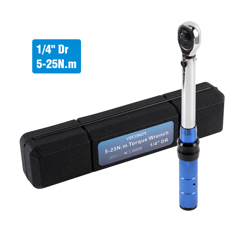 5-25N.m Torque Wrench 1/4'' Drive Two-way Ratchet Socket Spanner Adjustable Preset Torque Hand Tool