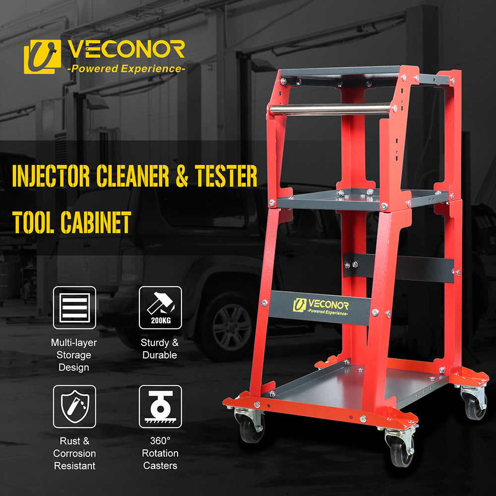 3x Tier Rolling Tool Cart 440 LBS Capacity Tiered Storage Tool Cabinet for Car Fuel Injector Cleaner & Tester Cleaning Machine