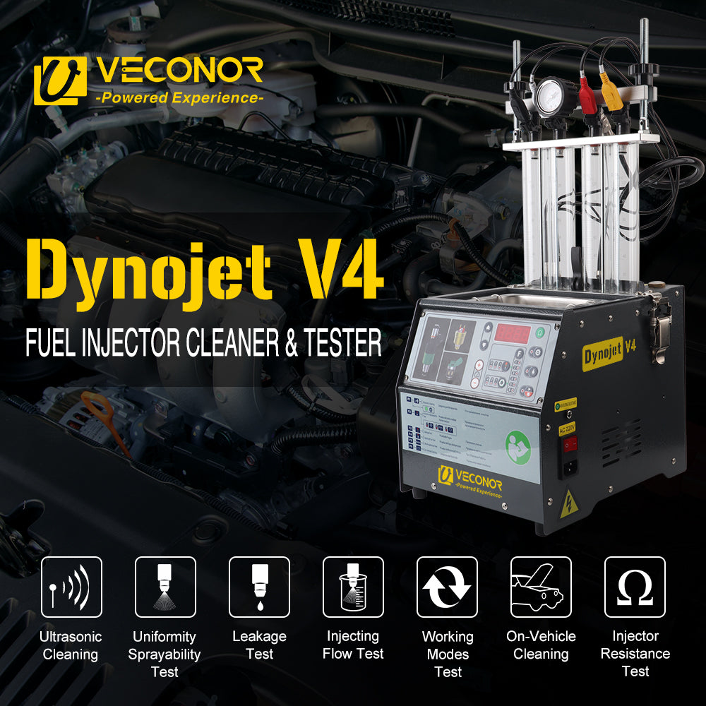 VECONOR Intelligent Car Fuel Injector Tester Cleaning Machine Injector Ultrasonic Cleaner 4-Cylinders