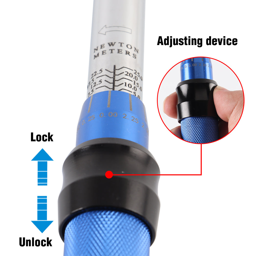 5-25N.m Torque Wrench 1/4'' Drive Two-way Ratchet Socket Spanner Adjustable Preset Torque Hand Tool